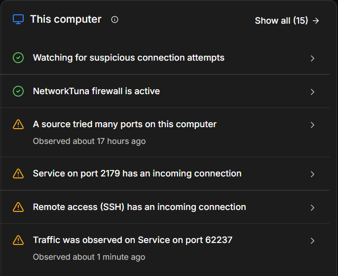 The This computer panel on the Overview