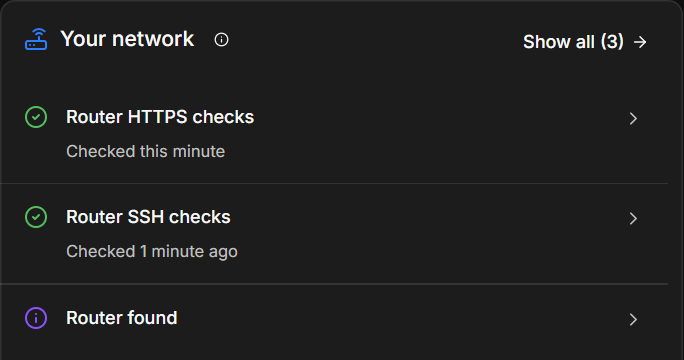 The Your network panel with router checks