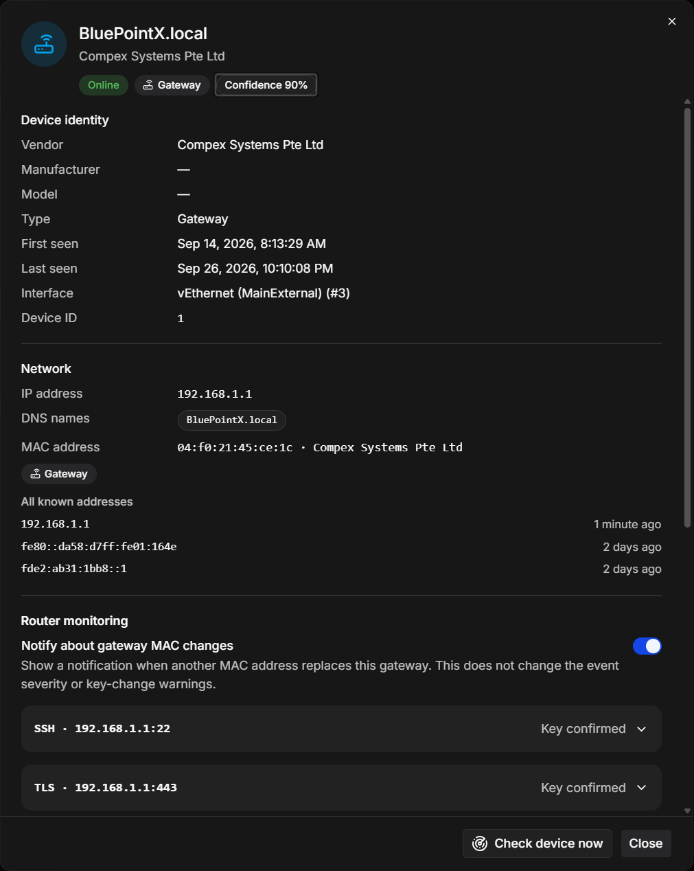 The details of a remembered router