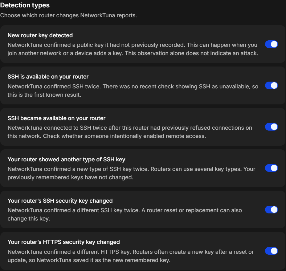 The Detection types of router monitoring