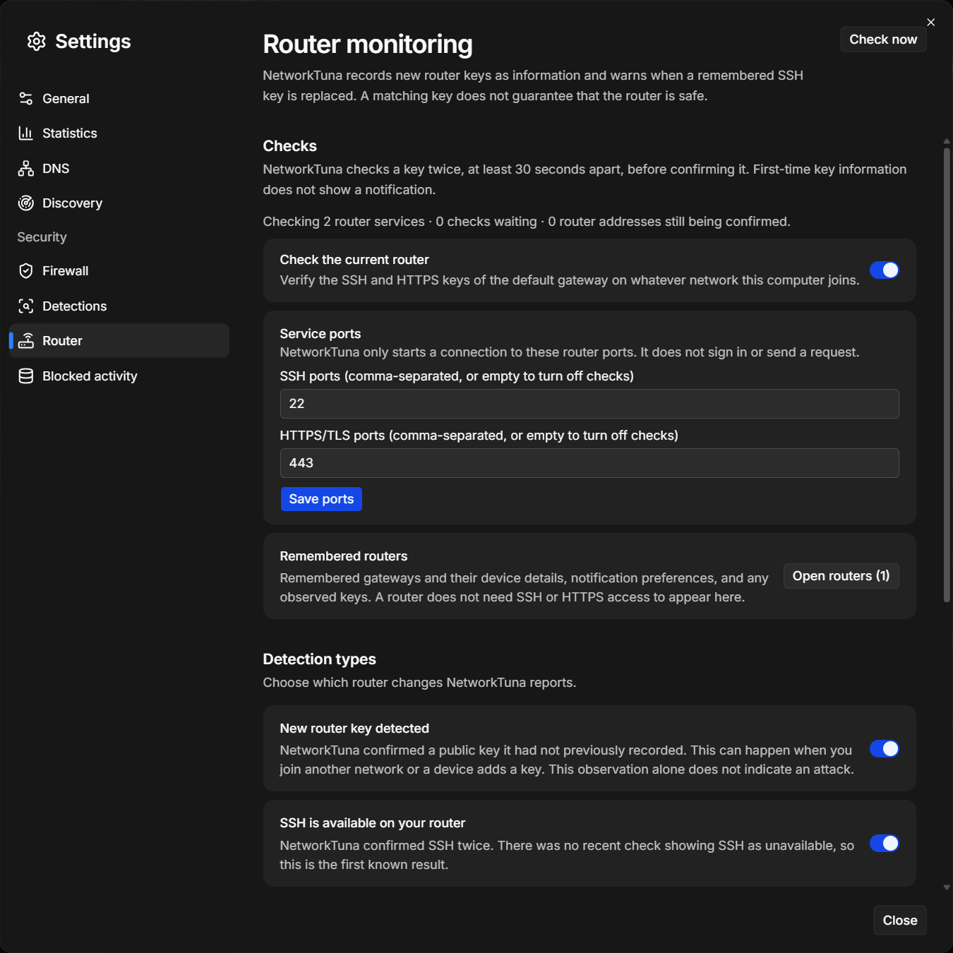 Settings › Security › Router