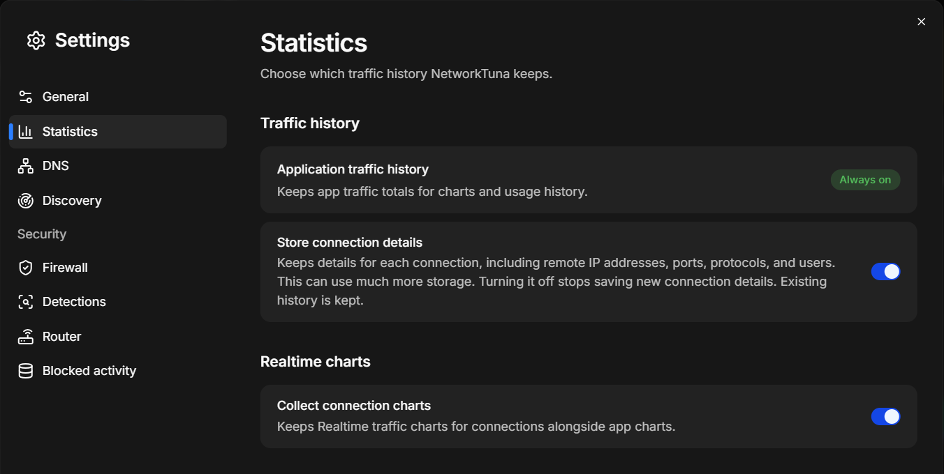 Settings › Statistics